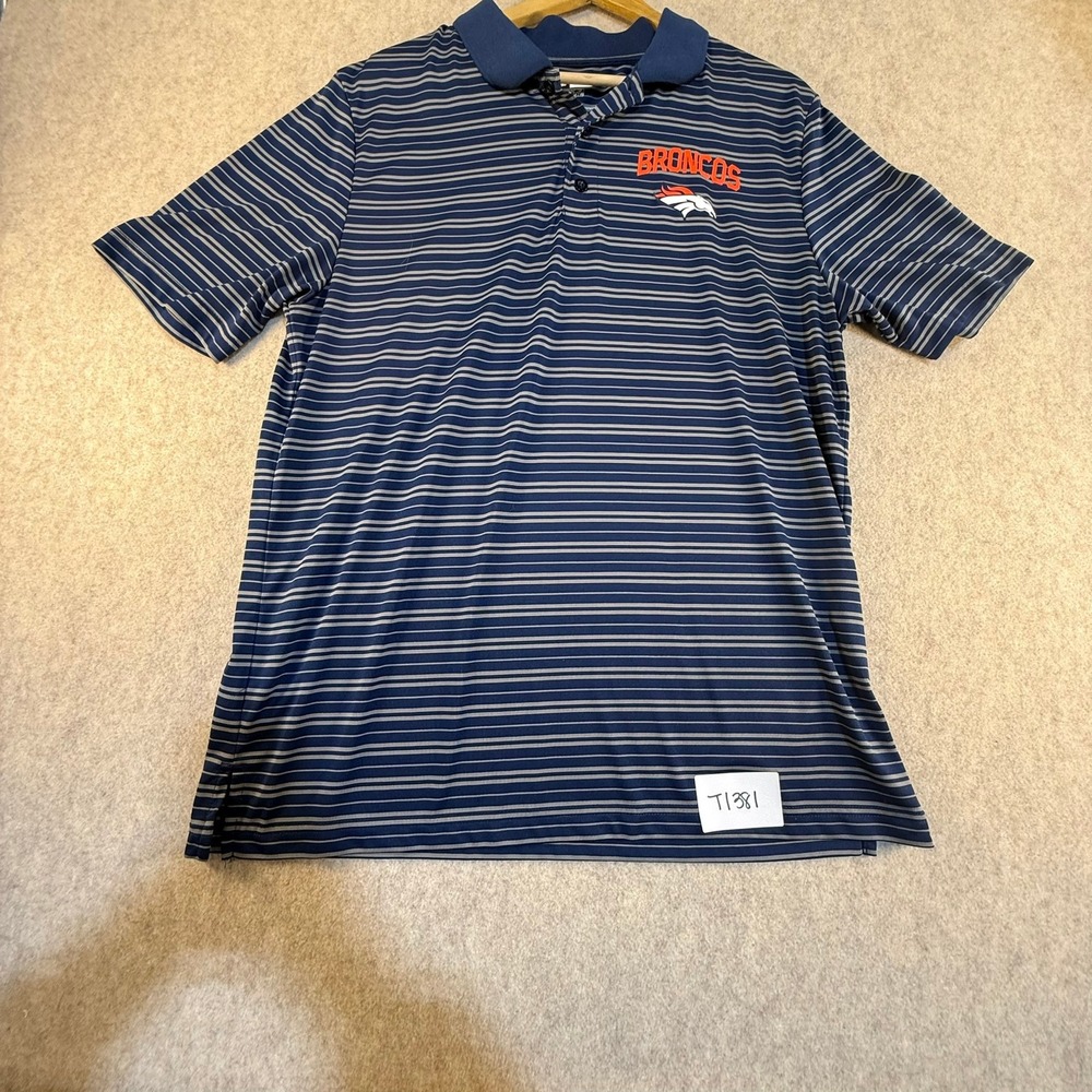 NFL Team Apparel Denver Broncos Polo Shirt Mens Large TX3 Cool Striped Navy Blue